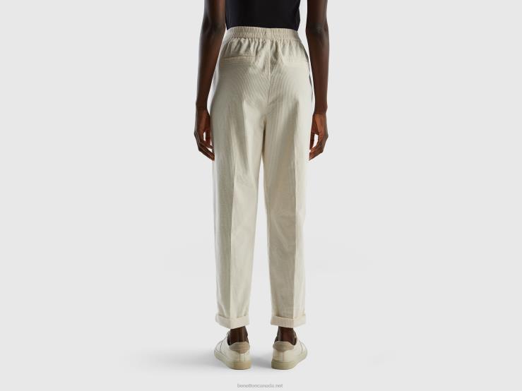 Chinos In Velvet With Stretch Waist B4BF4121 Benetton Women White