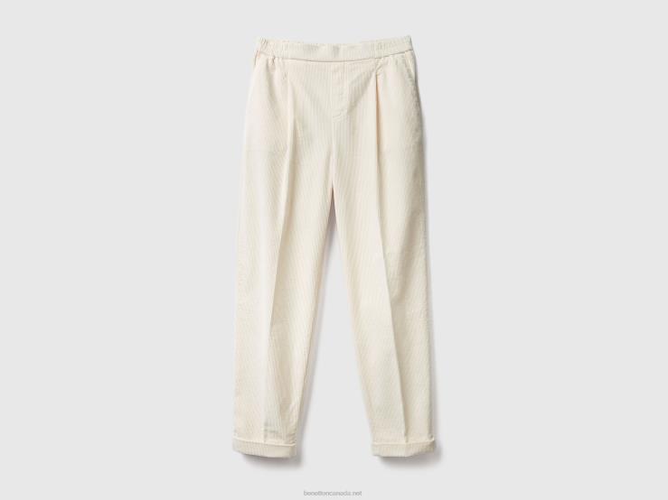 Chinos In Velvet With Stretch Waist B4BF4121 Benetton Women White