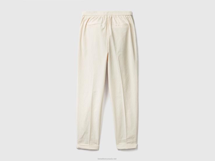 Chinos In Velvet With Stretch Waist B4BF4121 Benetton Women White