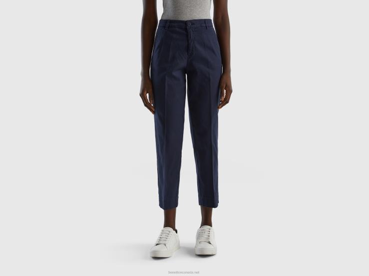 Cropped Chinos In Stretch Cotton B4BF649 Benetton Women Dark Blue
