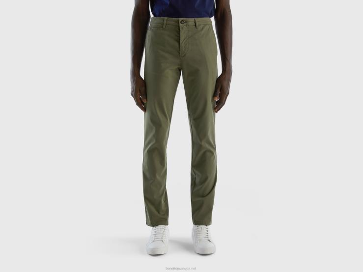 Green Slim Fit Chinos B4BF1437 Benetton Women Military Green