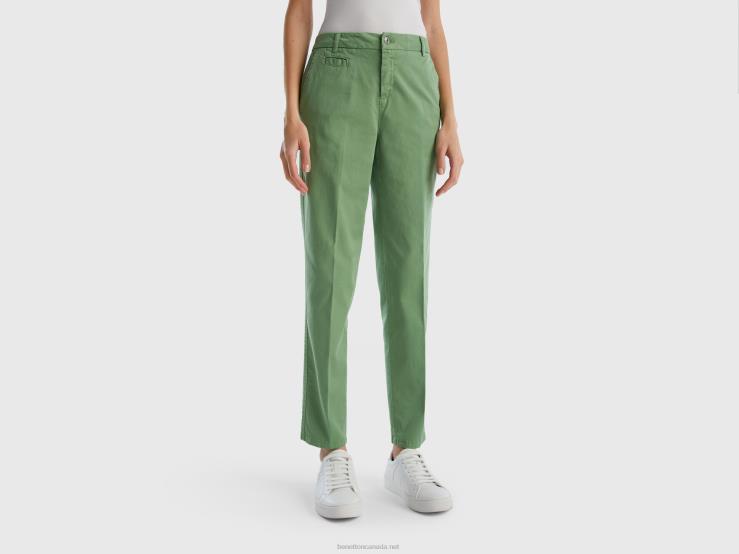 Green Slim Fit Cotton Chinos B4BF4051 Benetton Women Green
