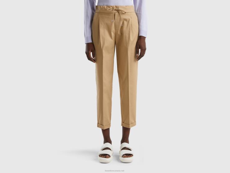 Joggers In Stretch Cotton B4BF607 Benetton Women Beige