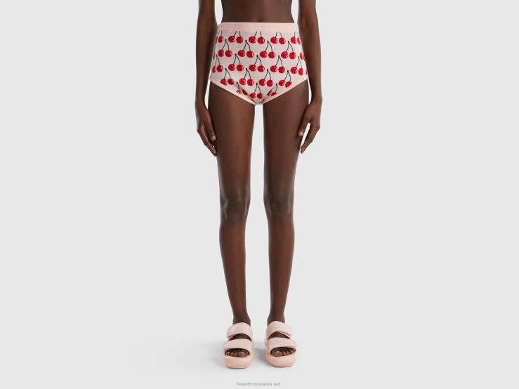 Pink Culottes With Cherry Pattern B4BF4095 Benetton Women Pink