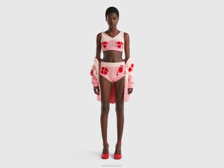 Pink Culottes With Floral Inlay B4BF4065 Benetton Women Pink