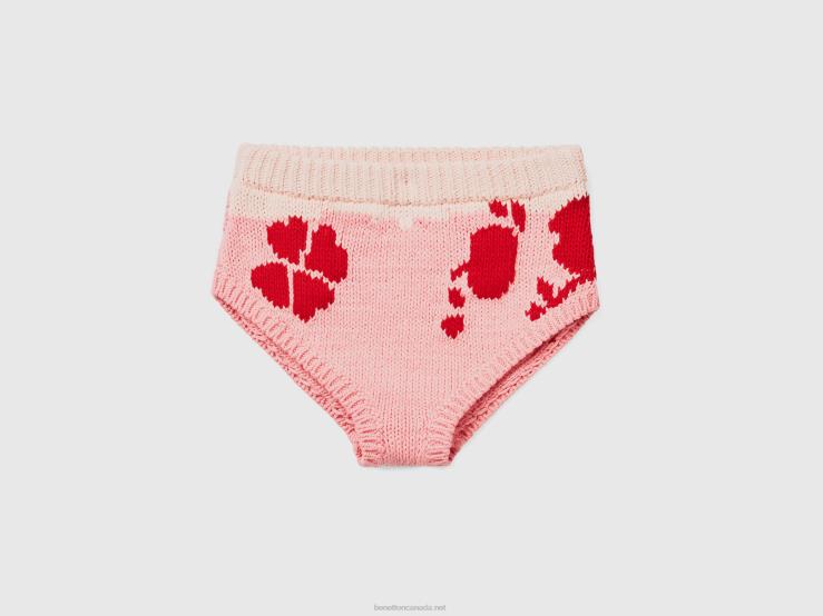 Pink Culottes With Floral Inlay B4BF4065 Benetton Women Pink