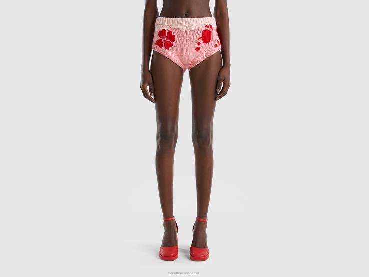 Pink Culottes With Floral Inlay B4BF588 Benetton Women Pink