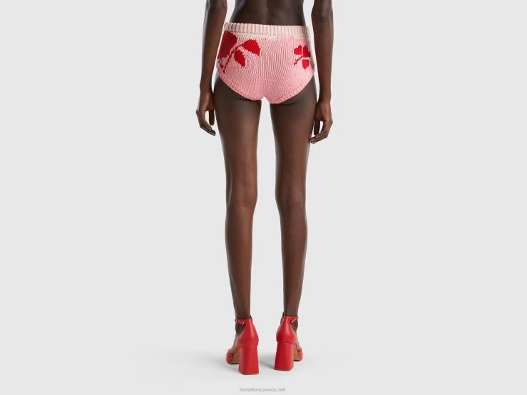 Pink Culottes With Floral Inlay B4BF588 Benetton Women Pink