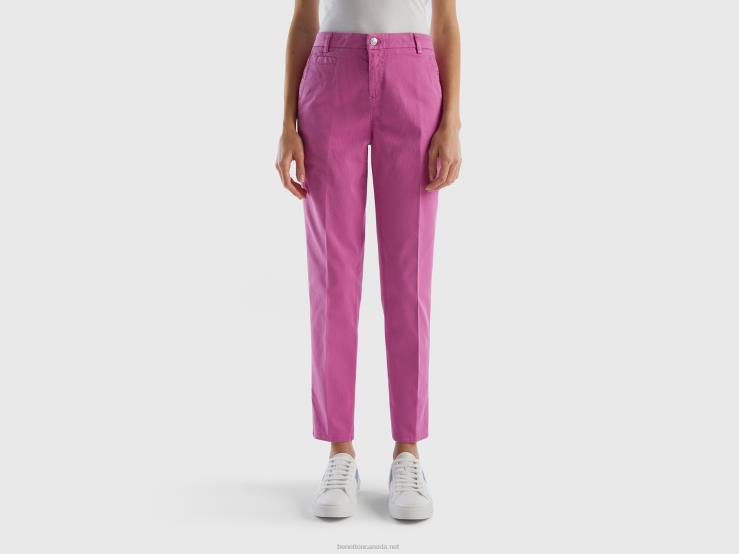 Pink Slim Fit Cotton Chinos B4BF4067 Benetton Women Pink