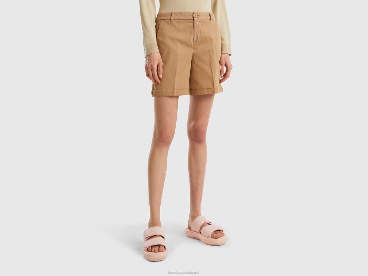 Stretch Cotton Bermudas B4BF4112 Benetton Women Camel
