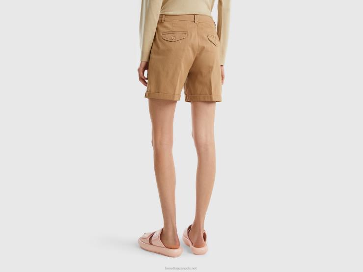 Stretch Cotton Bermudas B4BF4112 Benetton Women Camel