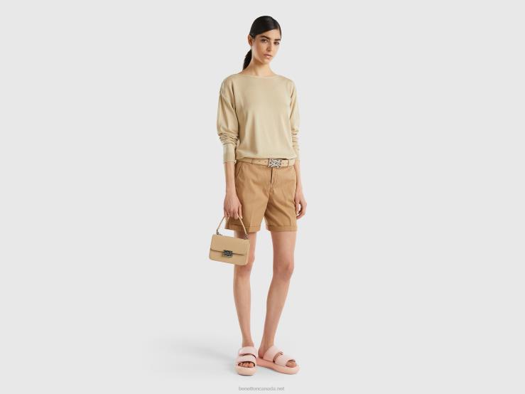 Stretch Cotton Bermudas B4BF4112 Benetton Women Camel