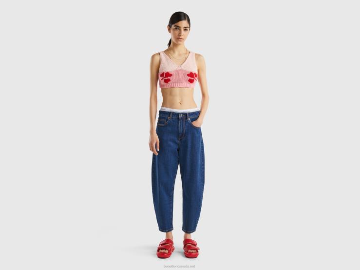 100% Cotton Balloon Fit Jeans B4BF687 Benetton Women Blue