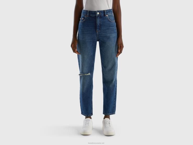 Cropped High-Waisted Jeans B4BF664 Benetton Women Dark Blue