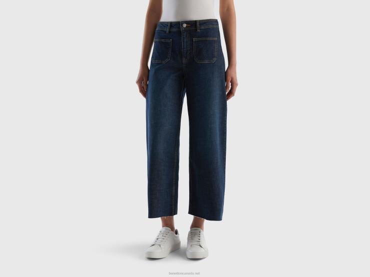 Cropped Jeans With Wide Leg B4BF4135 Benetton Women Blue