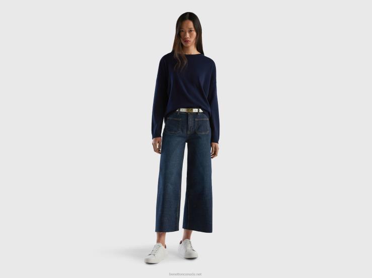 Cropped Jeans With Wide Leg B4BF668 Benetton Women Blue