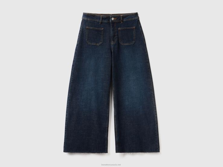 Cropped Jeans With Wide Leg B4BF668 Benetton Women Blue