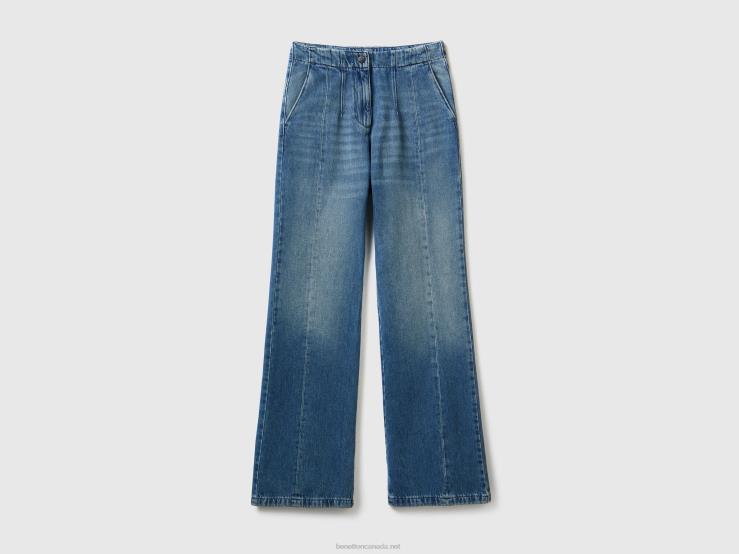 Flared 100% Cotton Jeans B4BF666 Benetton Women Blue