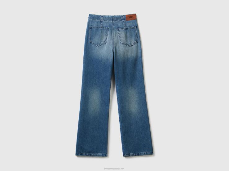 Flared 100% Cotton Jeans B4BF666 Benetton Women Blue