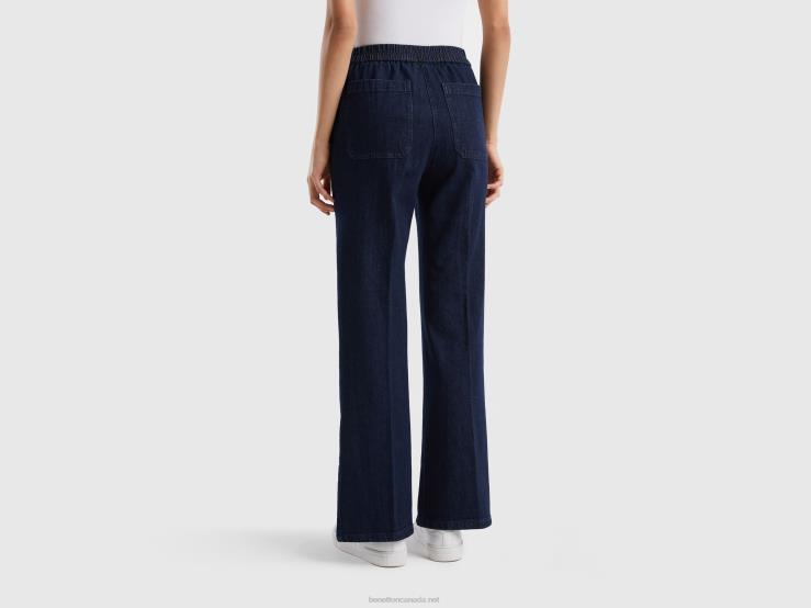 Flared Jeans With Slits B4BF671 Benetton Women Dark Blue