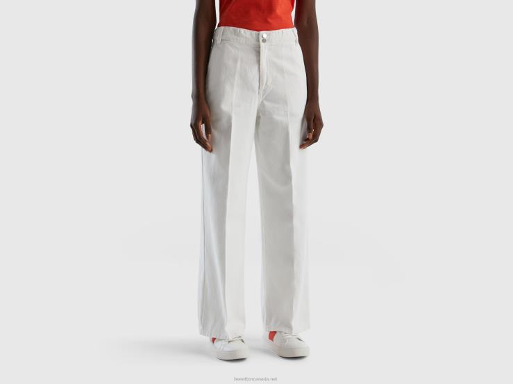 High-Waisted Trousers With Wide Leg B4BF673 Benetton Women White