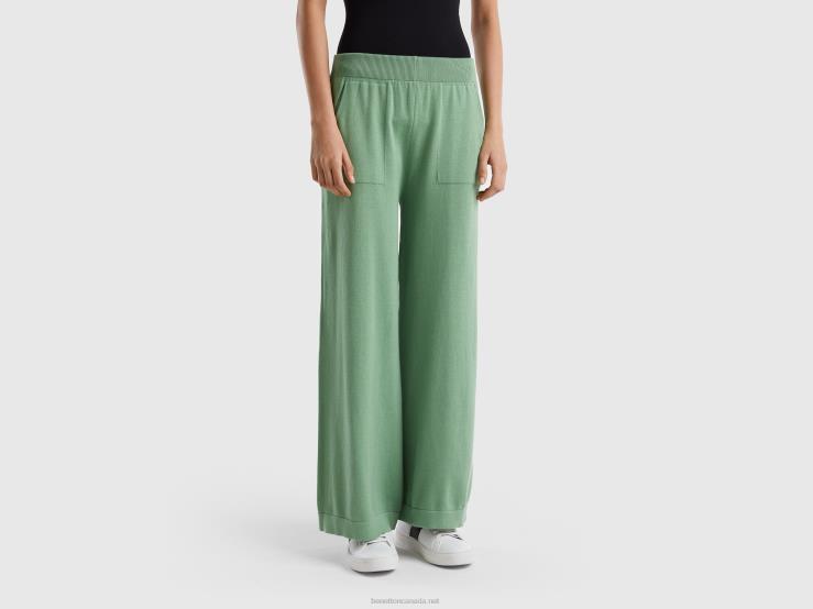 Knit Wide Trousers B4BF4079 Benetton Women Green