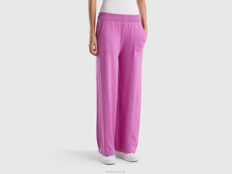 Knit Wide Trousers B4BF582 Benetton Women Pink