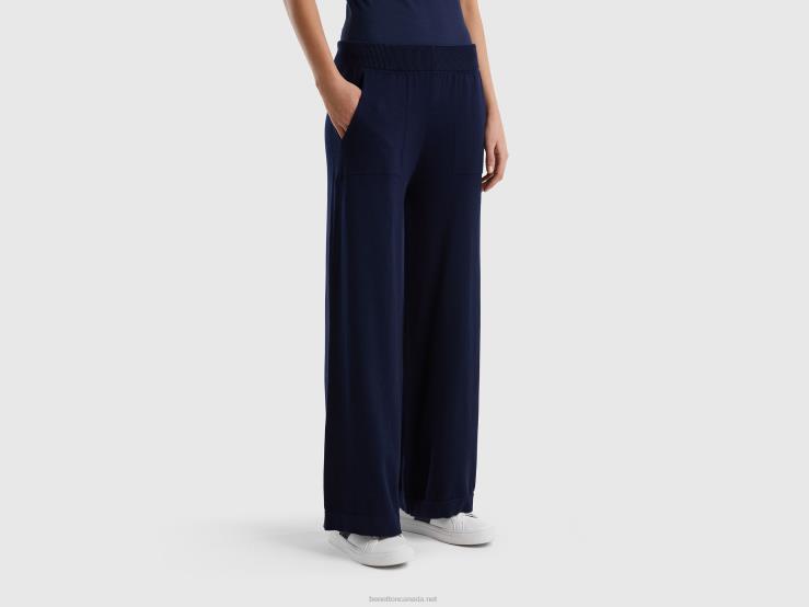 Knit Wide Trousers B4BF602 Benetton Women Dark Blue