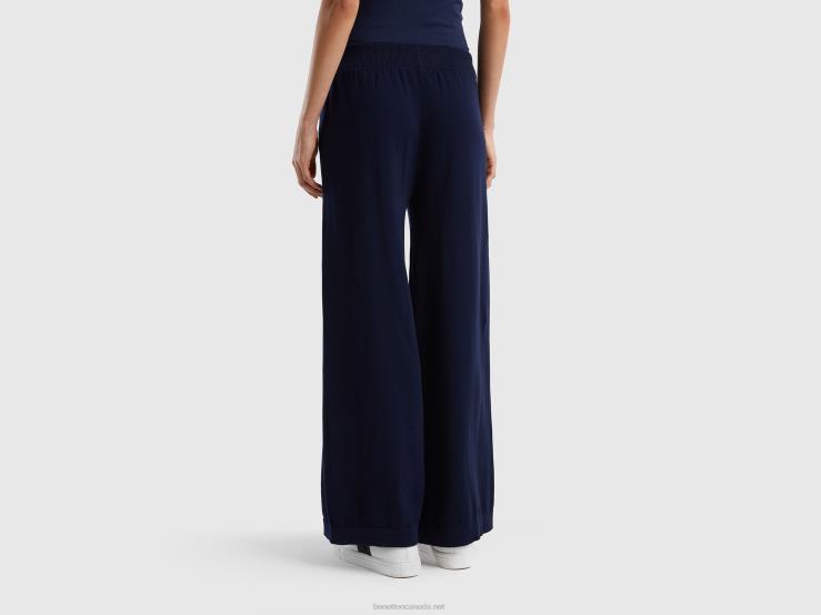 Knit Wide Trousers B4BF602 Benetton Women Dark Blue