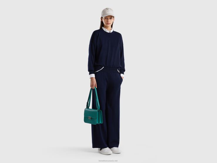 Knit Wide Trousers B4BF602 Benetton Women Dark Blue