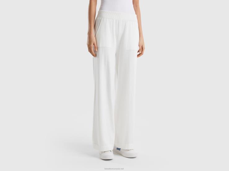 Knit Wide Trousers B4BF616 Benetton Women Creamy White
