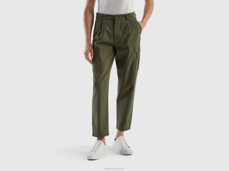Carrot Fit Cargo Trousers B4BF4620 Benetton Women Military Green