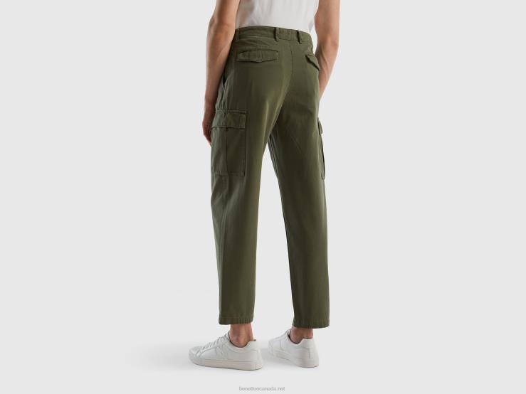 Carrot Fit Cargo Trousers B4BF4620 Benetton Women Military Green