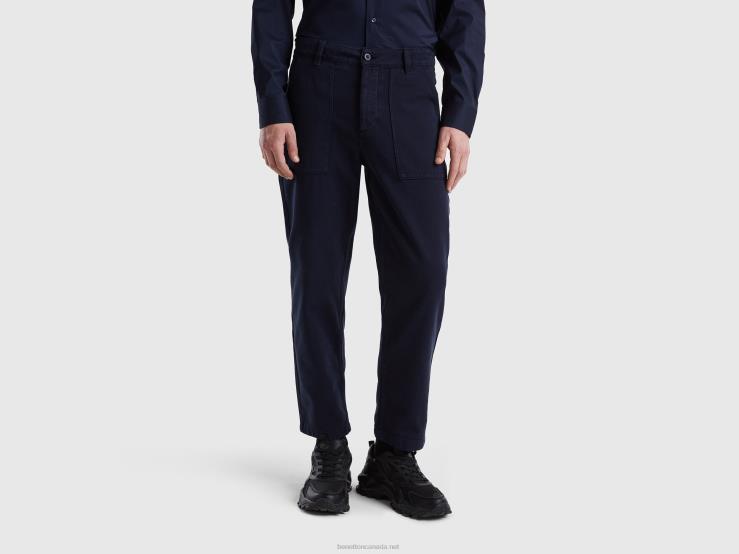 Cropped Straight Leg Trousers B4BF1435 Benetton Women Dark Blue