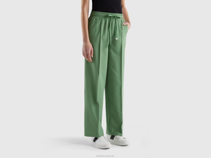 Flowy Trousers With Drawstring B4BF4046 Benetton Women Green