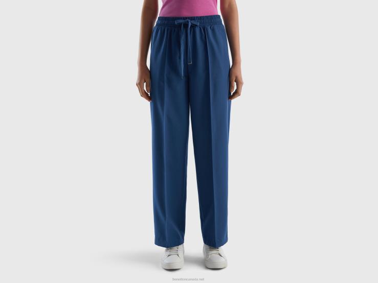 Flowy Trousers With Drawstring B4BF569 Benetton Women Blue