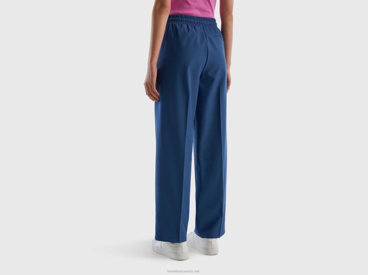 Flowy Trousers With Drawstring B4BF569 Benetton Women Blue