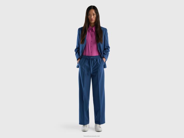 Flowy Trousers With Drawstring B4BF569 Benetton Women Blue