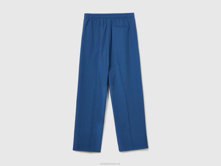 Flowy Trousers With Drawstring B4BF569 Benetton Women Blue