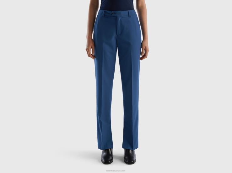 Flowy Trousers With Slits B4BF4044 Benetton Women Blue