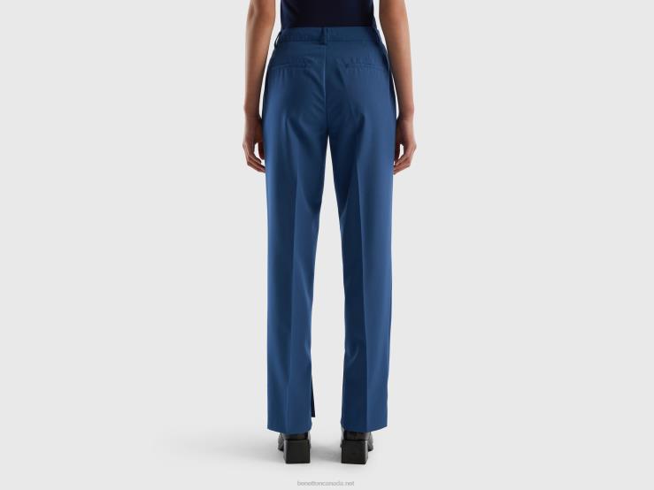 Flowy Trousers With Slits B4BF4044 Benetton Women Blue
