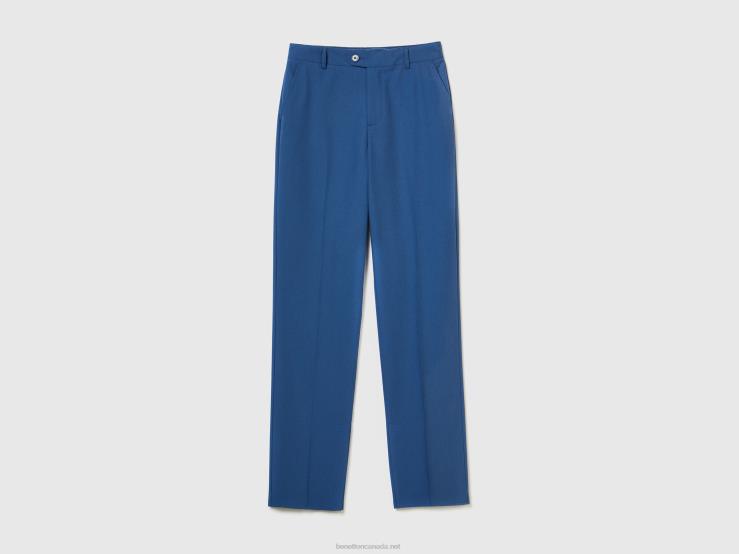Flowy Trousers With Slits B4BF4044 Benetton Women Blue
