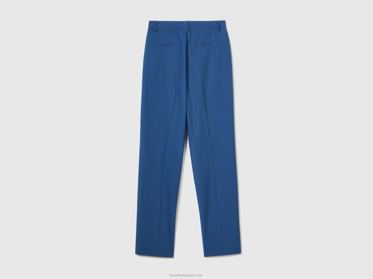 Flowy Trousers With Slits B4BF4044 Benetton Women Blue