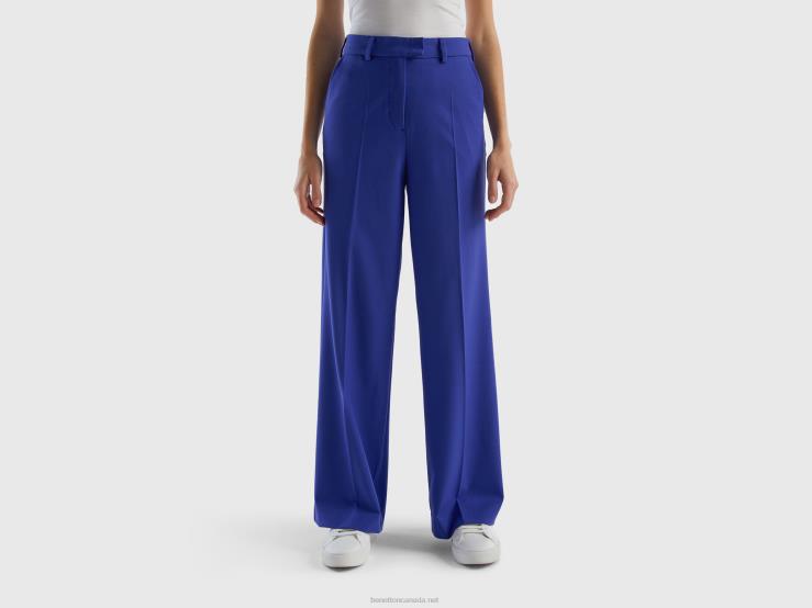 Flowy Trousers With Wide Leg B4BF585 Benetton Women Bright Blue