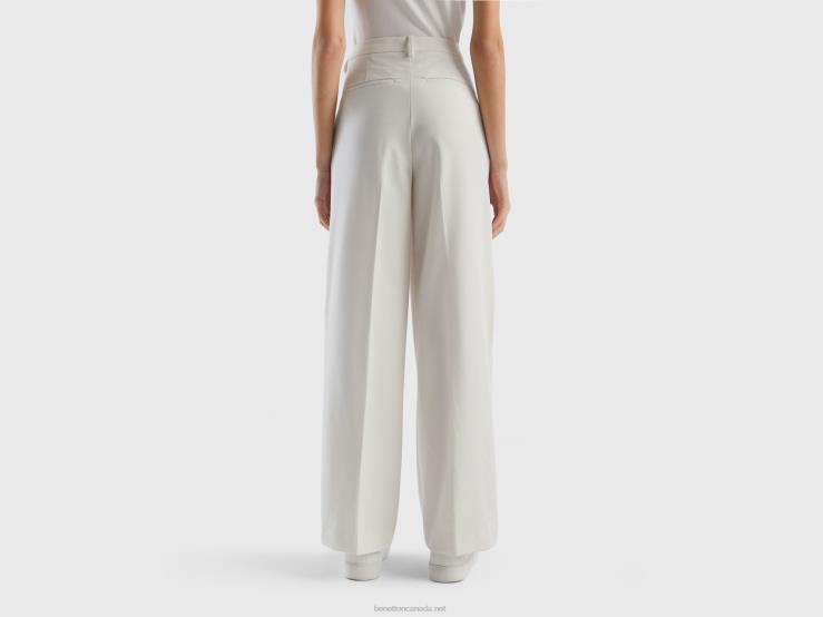 Flowy Trousers With Wide Leg B4BF608 Benetton Women Creamy White