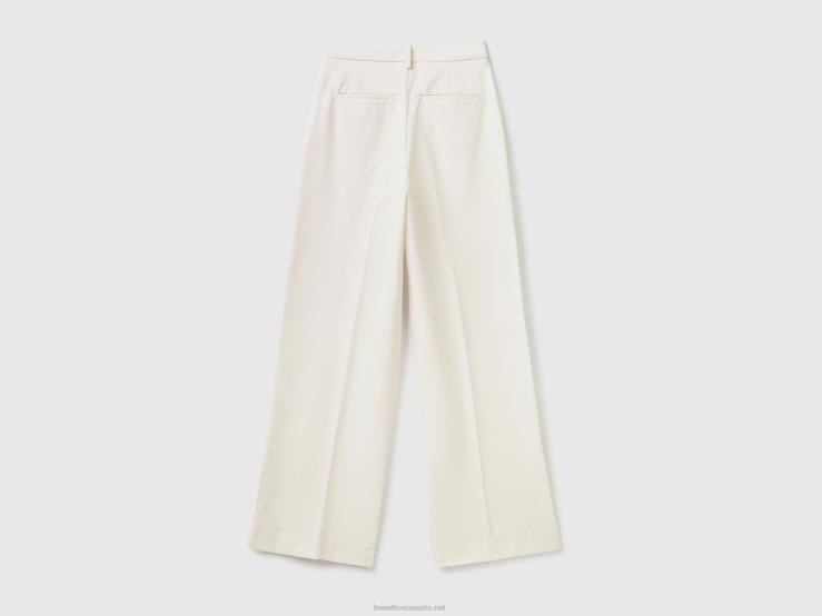 Flowy Trousers With Wide Leg B4BF608 Benetton Women Creamy White