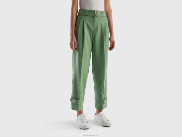 High-Waisted Trousers With Belt B4BF4066 Benetton Women Green
