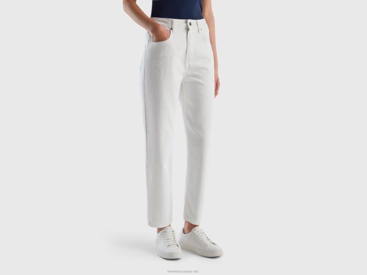 Long Mom Fit Trousers B4BF609 Benetton Women White
