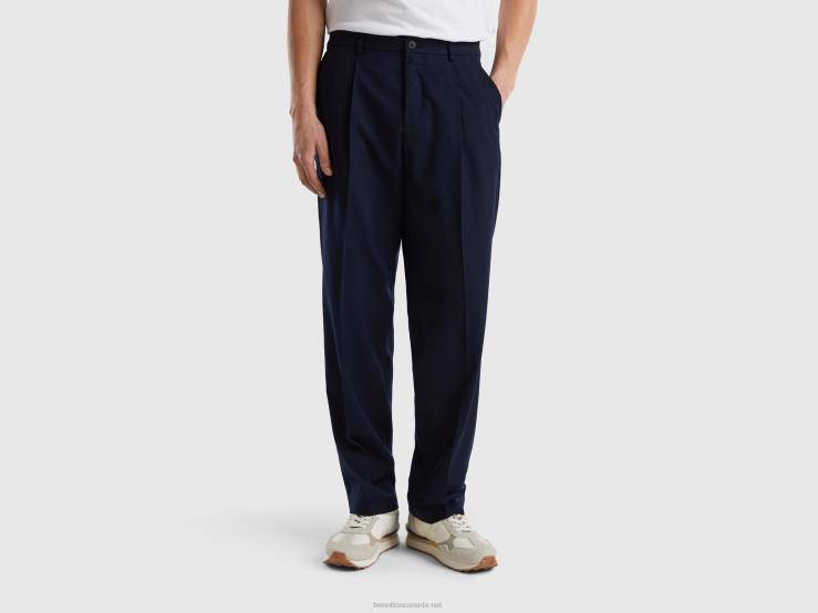 Loose Fit Flowy Trousers B4BF1419 Benetton Women Dark Blue