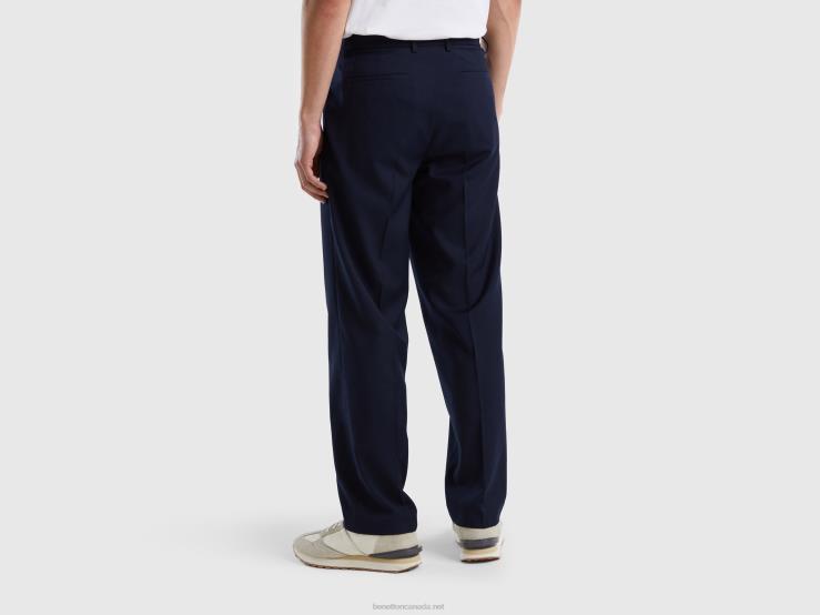 Loose Fit Flowy Trousers B4BF1419 Benetton Women Dark Blue